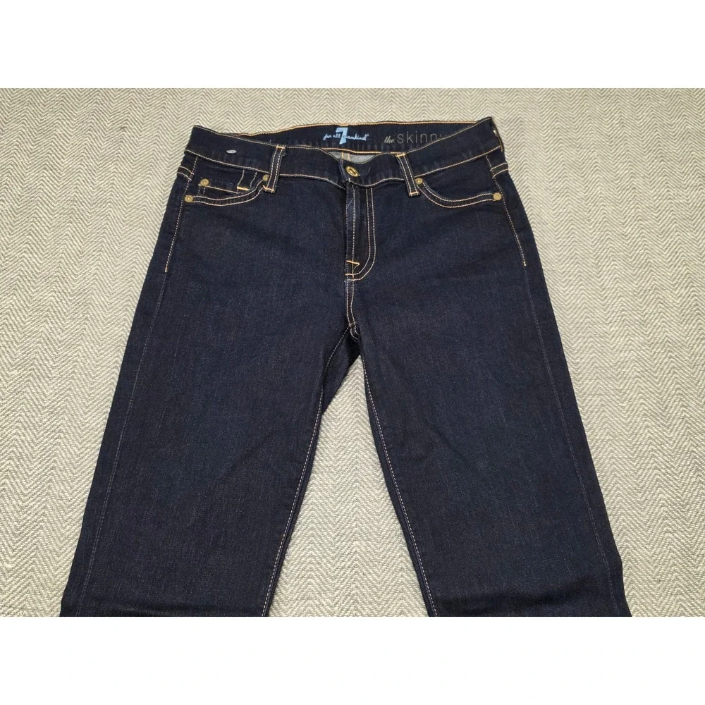 7 For All Mankind The Skinny Jeans Womens 27 Dark Indigo Stretch Denim Made USA‎